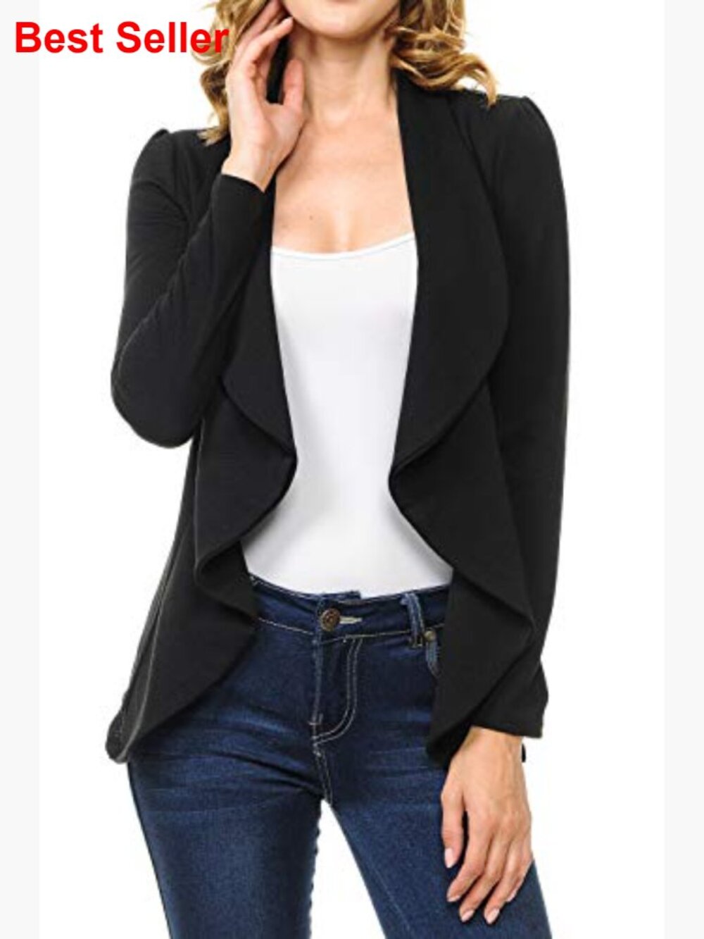 Long Sleeve Draped Open Front Lightweight Blazer Shawl Collar - Picture 2 of 5